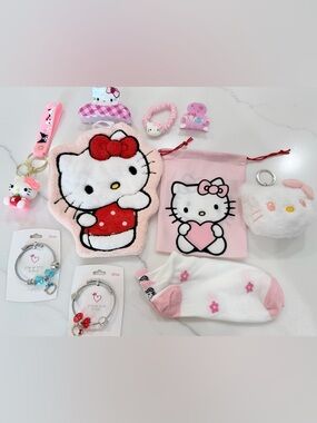10 pc lot bundle Sanrio Hello Kitty hand towel hair Keychain Accessory Gift Set